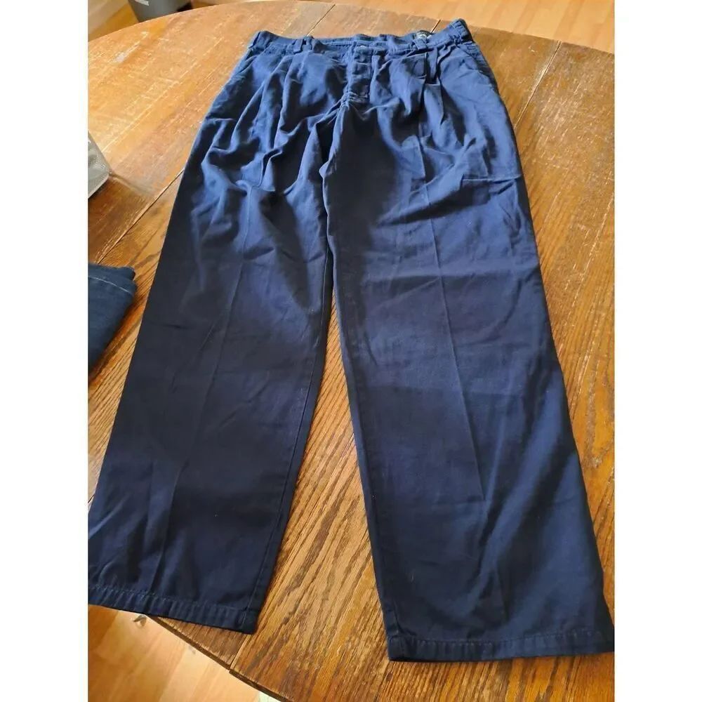 Vintage 40x32 Perry Ellis America Navy Blue Cotton Pleated Front Pants w Pockets